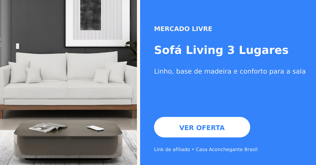 Sofá Living 3 Lugares em Linho com Base de Madeira