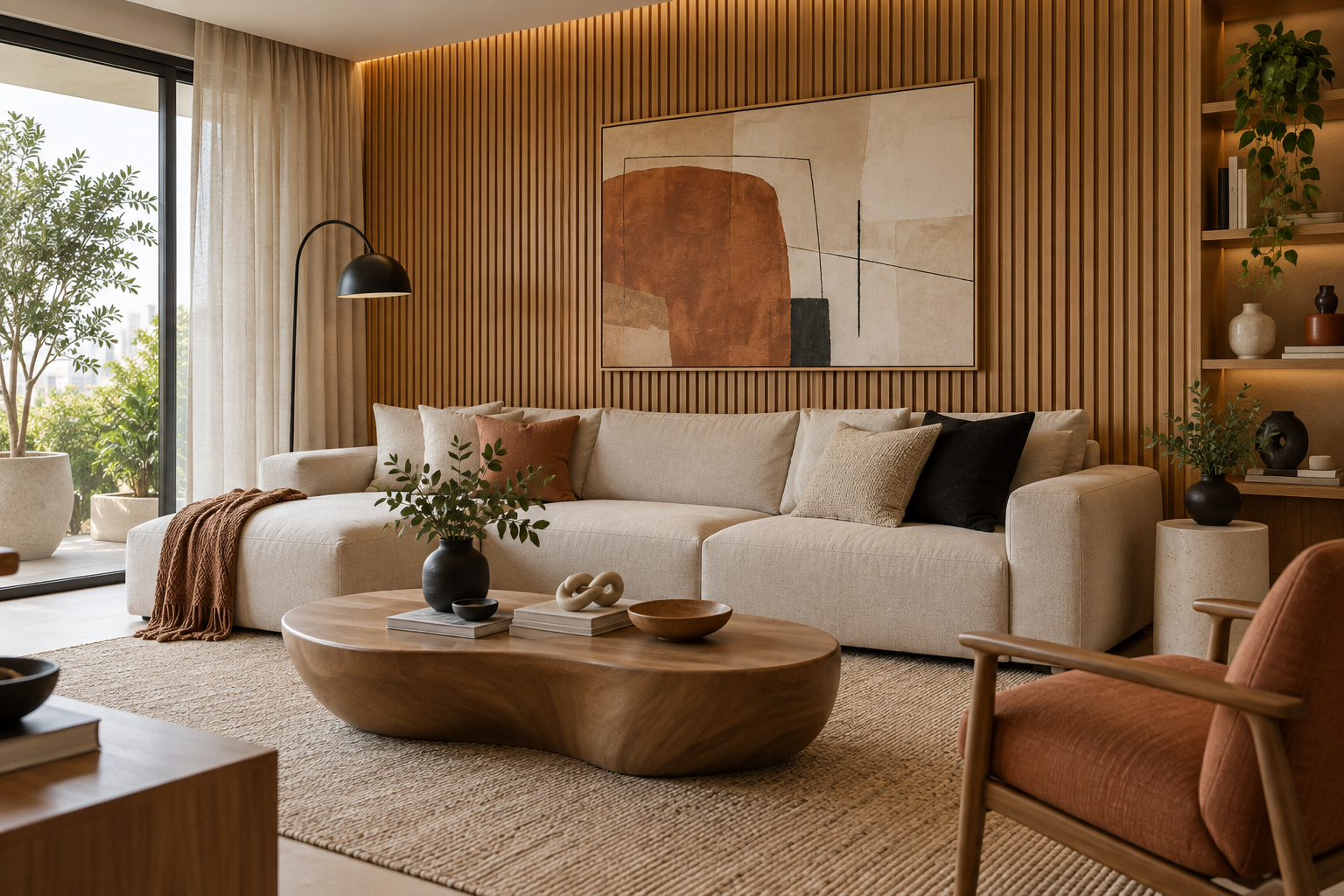 Sala com Parede Ripada: Como Combinar Quadros, Texturas e Iluminação