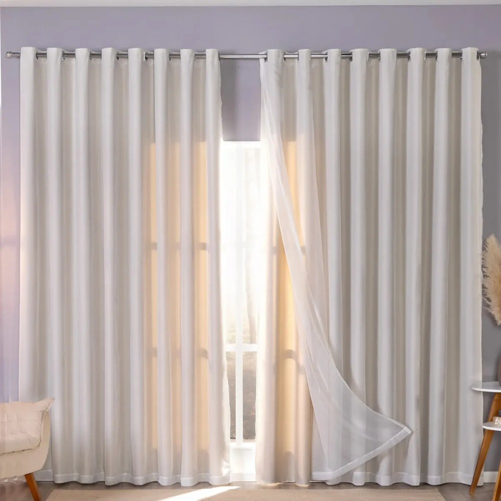 Cortina Blackout com Voil 5 m x 2,7 m — Camada Dupla com Ilhós para Varão