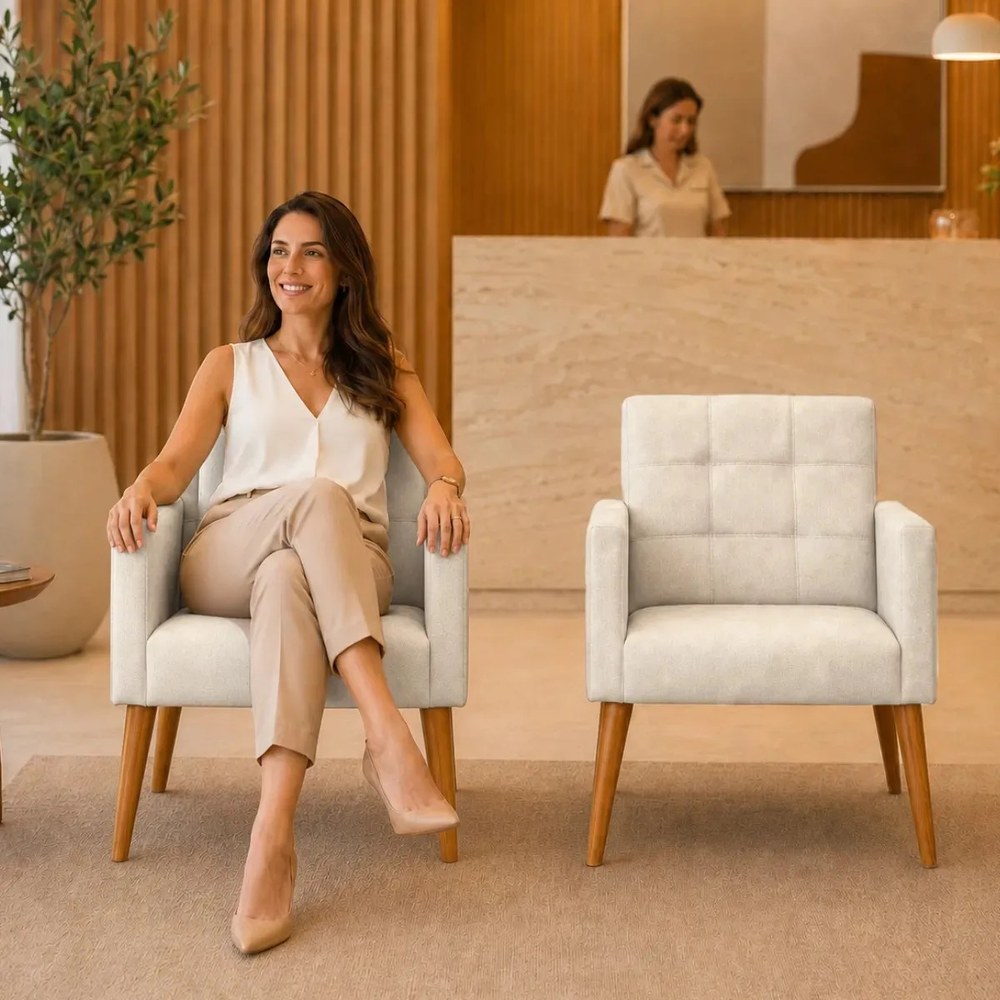 Kit 2 Poltronas Confortáveis para Recepção — Estofadas com Pés Palito