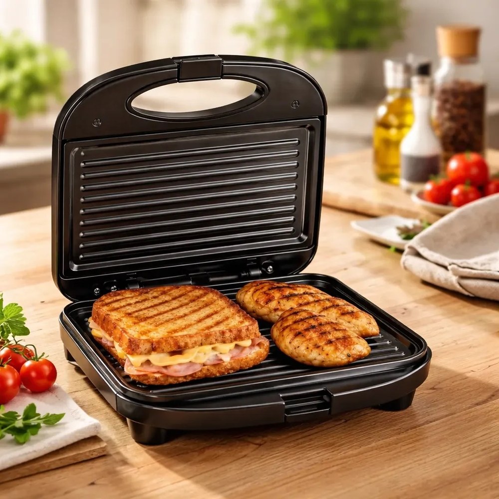 Sanduicheira Elétrica Grill Antiaderente 750 W Preta — 110 V ou 220 V