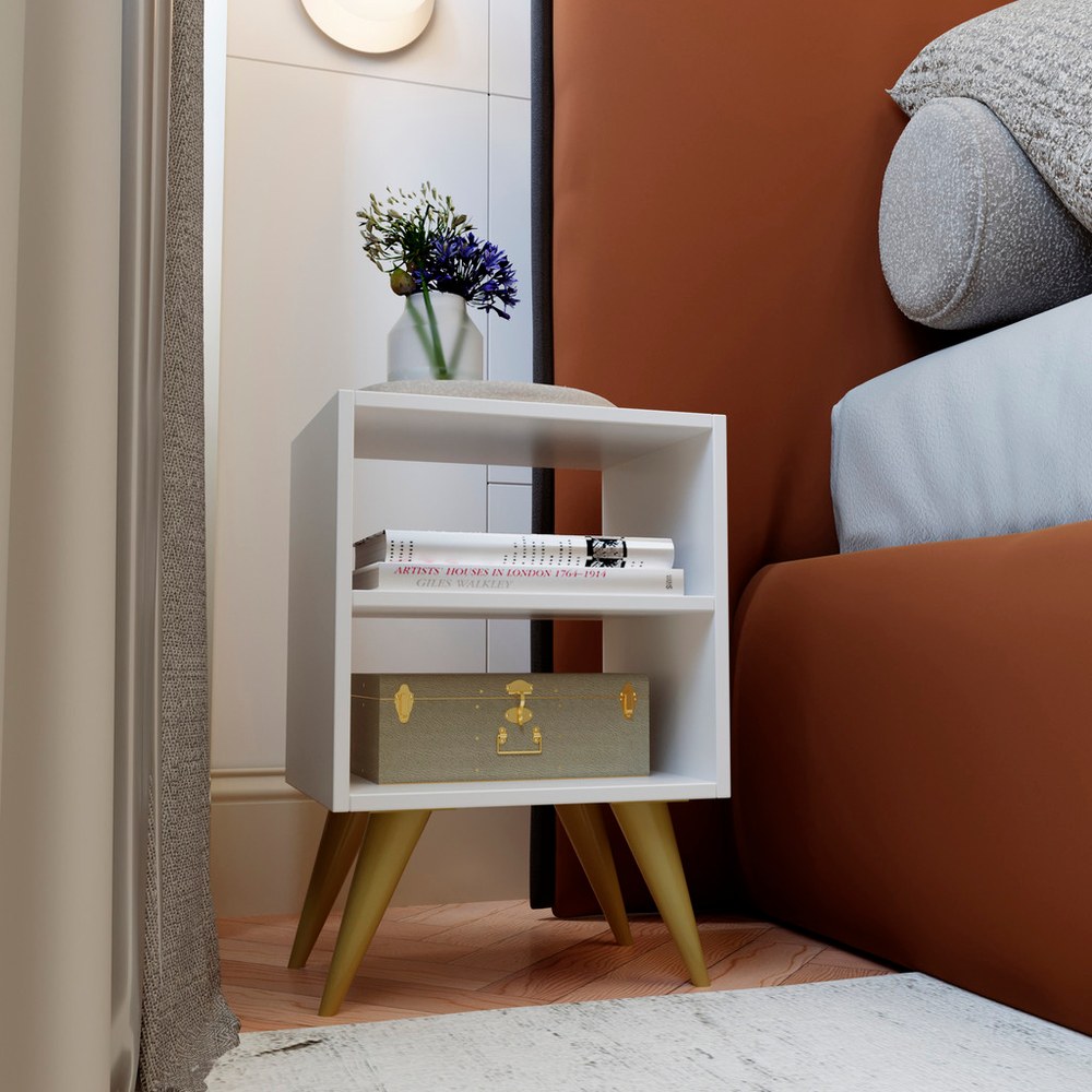 Mesa de Cabeceira Retrô Compacta com Nicho — Modelo Palma